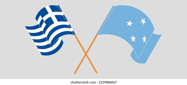 Cruzada y ondeando banderas de Grecia y Micronesia. Ilustración del vector
