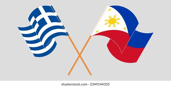 Überquerte und wehende Flaggen von Griechenland und den Philippinen. Vektorgrafik
