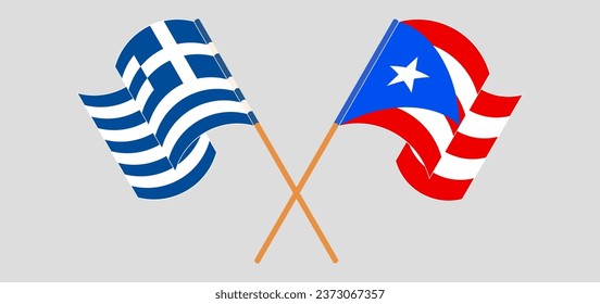 Crossed and waving flags of Greece and Puerto Rico. Vector illustration
