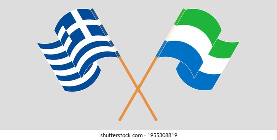 Crossed and waving flags of Greece and Sierra Leone