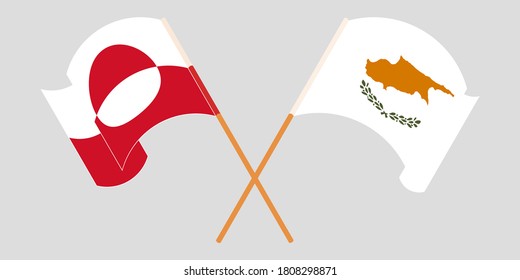 Crossed and waving flags of Greenland and Cyprus