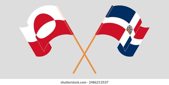 Crossed and waving flags of Greenland and Dominican Republic. Vector illustration
