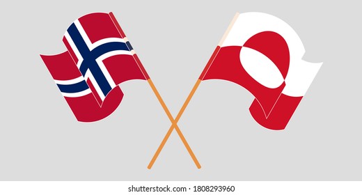 Crossed and waving flags of Greenland and Norway