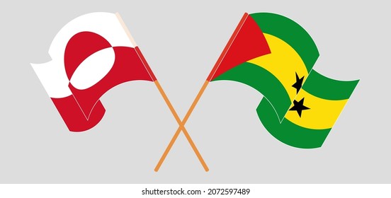 Crossed and waving flags of Greenland and Sao Tome and Principe