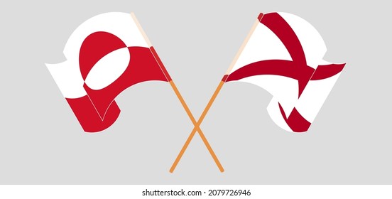 Crossed and waving flags of Greenland and The State of Alabama. Vector illustration
