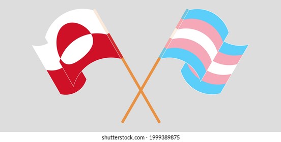 Crossed and waving flags of Greenland and Transgender Pride