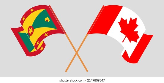 Crossed and waving flags of Grenada and Canada. Vector illustration
