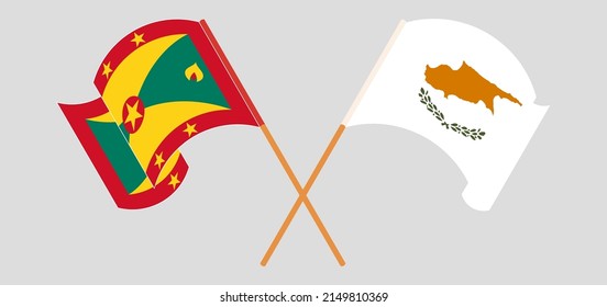 Crossed and waving flags of Grenada and Cyprus. Vector illustration

