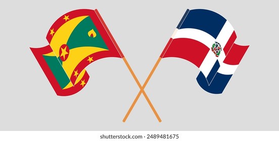 Crossed and waving flags of Grenada and Dominican Republic. Vector illustration
