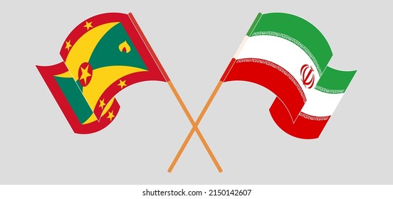 Crossed and waving flags of Grenada and Iran. Vector illustration
