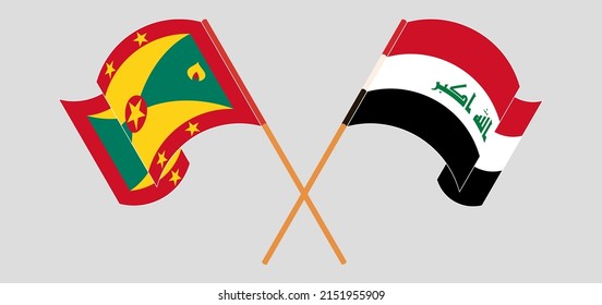 Crossed and waving flags of Grenada and Iraq. Vector illustration
