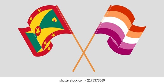 Cruzada y ondeando banderas de Granada y Orgullo Lesbiano. Ilustración del vector
