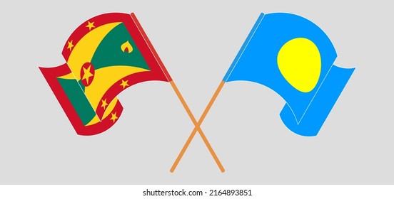 Banderas cruzadas y ondeando banderas de Granada y Palau. Ilustración del vector
