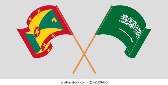 Crossed and waving flags of Grenada and Saudi Arabia. Vector illustration
