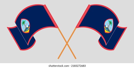 Crossed and waving flags of Guam. Vector illustration
