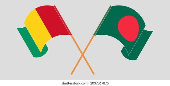 Crossed and waving flags of Guinea and Bangladesh