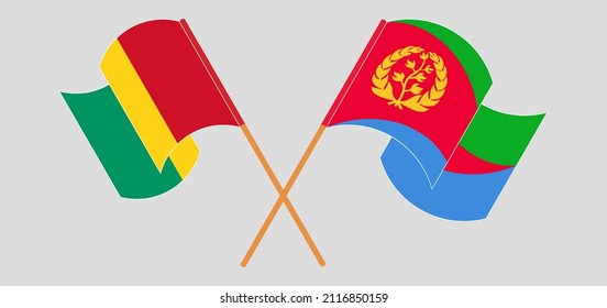 Crossed and waving flags of Guinea and Eritrea. Vector illustration
