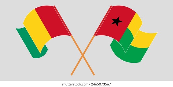 Crossed and waving flags of Guinea and Guinea-Bissau. Vector illustration