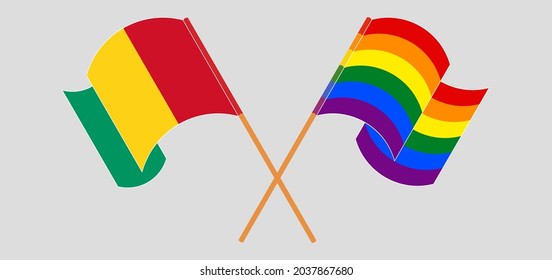 Crossed and waving flags of Guinea and LGBTQ
