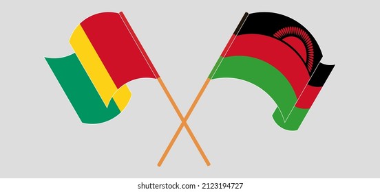 Cruzada y ondeando banderas de Guinea y Malawi. Ilustración del vector
