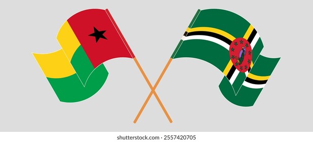 Crossed and waving flags of Guinea-Bissau and Dominica. Vector illustration.
