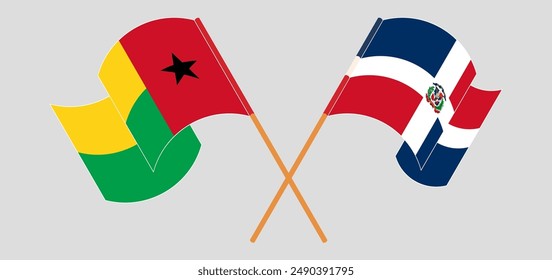 Crossed and waving flags of Guinea-Bissau and Dominican Republic. Vector illustration
