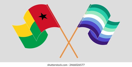 Crossed and waving flags of Guinea-Bissau and gay men pride. Vector illustration
