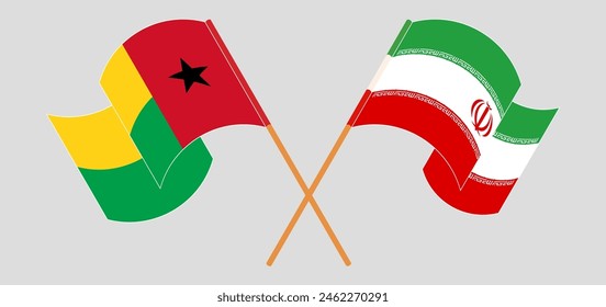 Crossed and waving flags of Guinea-Bissau and Iran. Vector illustration
