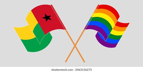 Crossed and waving flags of Guinea-Bissau and LGBTQ. Vector illustration
