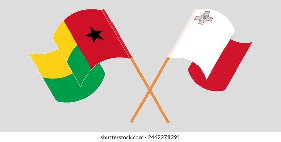 Crossed and waving flags of Guinea-Bissau and Malta. Vector illustration
