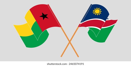 Crossed and waving flags of Guinea-Bissau and Namibia. Vector illustration
