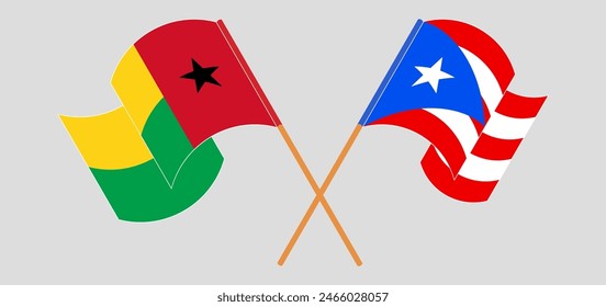 Crossed and waving flags of Guinea-Bissau and Puerto Rico. Vector illustration
