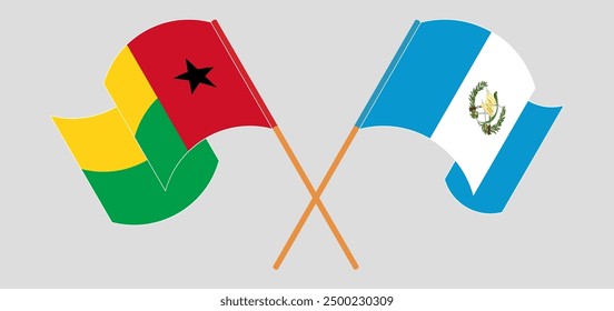 Crossed and waving flags of Guinea-Bissau and Republic of Guatemala. Vector illustration
