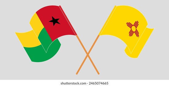 Crossed and waving flags of Guinea-Bissau and the State of New Mexico. Vector illustration
