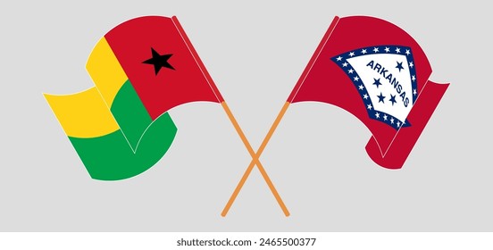 Crossed and waving flags of Guinea-Bissau and The State of Arkansas. Vector illustration
