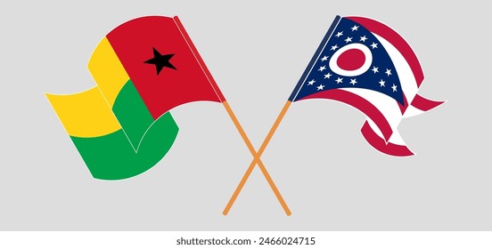 Crossed and waving flags of Guinea-Bissau and the State of Ohio. Vector illustration
