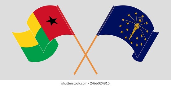 Crossed and waving flags of Guinea-Bissau and the State of Indiana. Vector illustration
