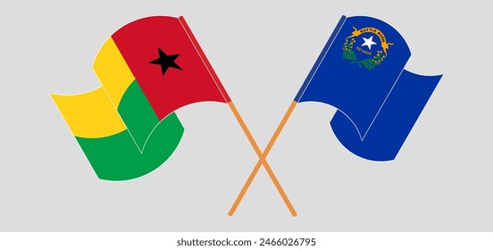 Crossed and waving flags of Guinea-Bissau and The State of Nevada. Vector illustration
