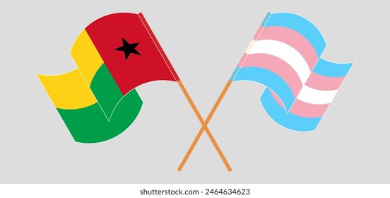 Crossed and waving flags of Guinea-Bissau and Transgender Pride. Vector illustration
