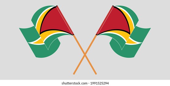 Crossed and waving flags of Guyana