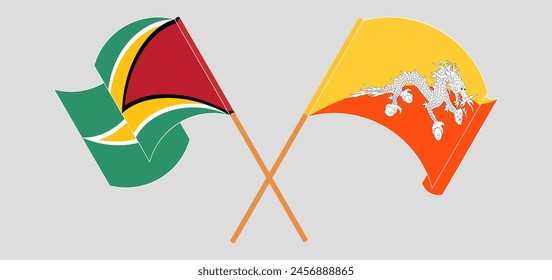 Crossed and waving flags of Guyana and Bhutan. Vector illustration
 svg