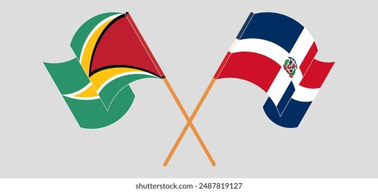 Crossed and waving flags of Guyana and Dominican Republic. Vector illustration
