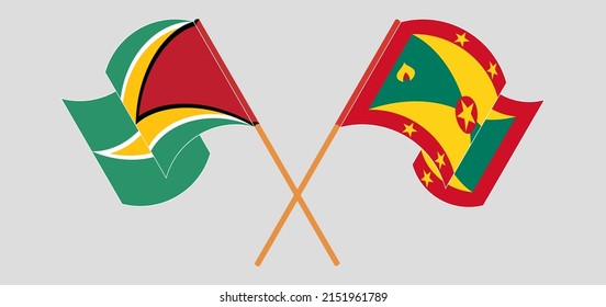 Crossed Waving Flags Guyana Grenada Vector Stock Vector (Royalty Free ...