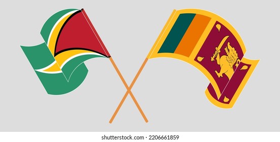 Crossed and waving flags of Guyana and Sri Lanka. Vector illustration
