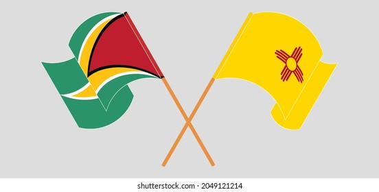 Crossed and waving flags of Guyana and the State of New Mexico