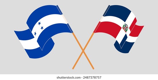 Crossed and waving flags of Honduras and Dominican Republic. Vector illustration
