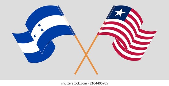 Crossed and waving flags of Honduras and Liberia. Vector illustration
