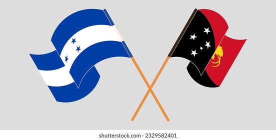 Crossed and waving flags of Honduras and Papua New Guinea. Vector illustration
