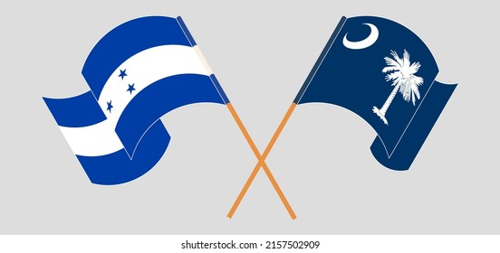 Crossed and waving flags of Honduras and The State of South Carolina. Vector illustration
