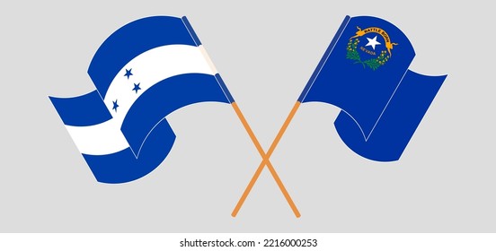 Crossed and waving flags of Honduras and The State of Nevada